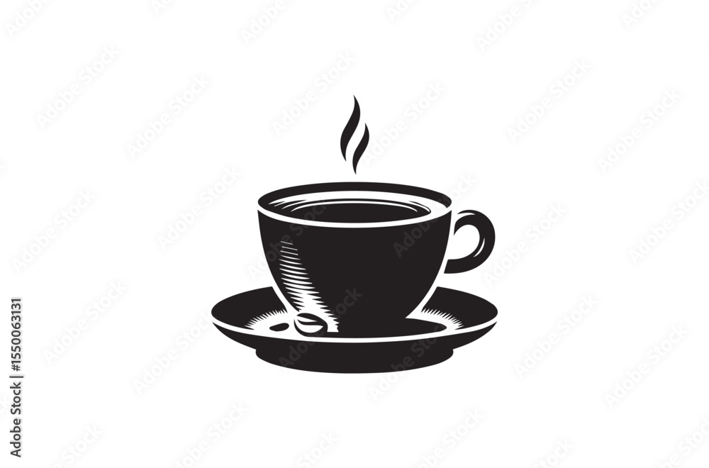 Fototapeta premium An modest straightforward one cup coffee silhouette on a white backdrop Basic black-and-white 