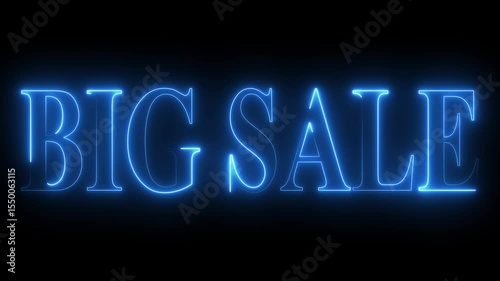 Big Sale Neon Text Animation with Glowing Vibrant Blue Neon BIG SALE Banner for Marketing on the black background.