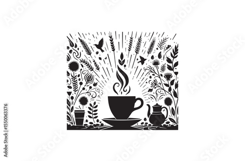 An modest straightforward one cup coffee  silhouette on a white backdrop Basic black-and-white 