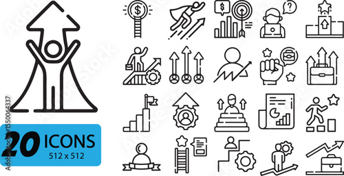 Set of 20 Career Development Icons, Outline Style, 512x512 Pixels