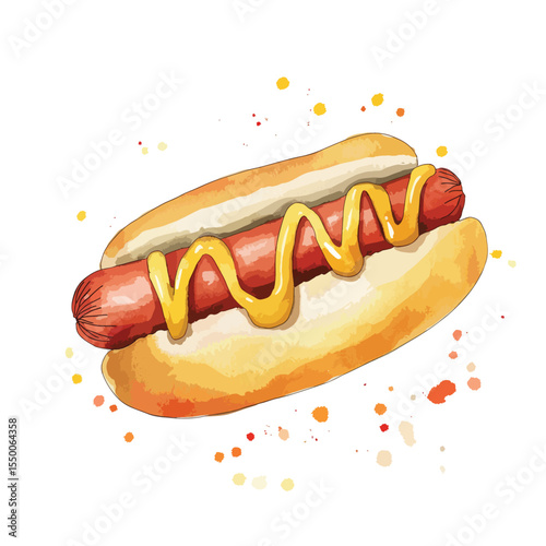 watercolor illustration of Hot Dog clipart isolated