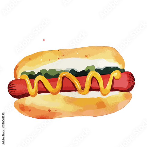 watercolor illustration of Hot Dog clipart isolated