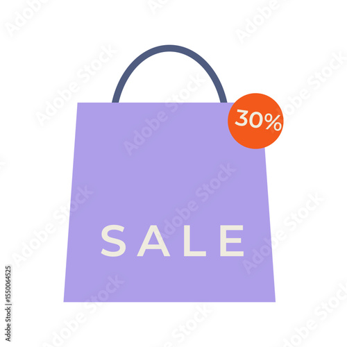 Shopping bag with the inscription "Sale", representing the sale offer, on a white background. Flat style, vector illustration