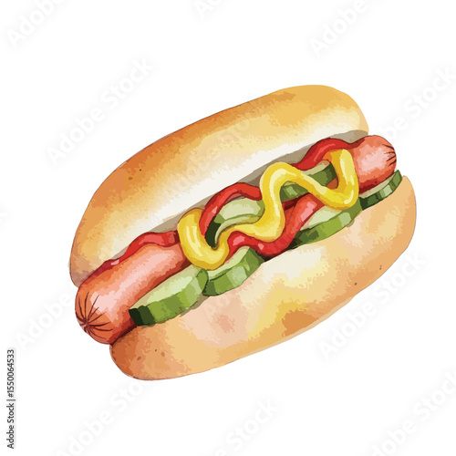 watercolor illustration of Hot Dog clipart isolated