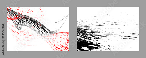 Strokes of black and red paint on a white background. Set of two templates. Graffiti element. Design template for the design of banners, posters, booklets, covers, magazines. EPS 10