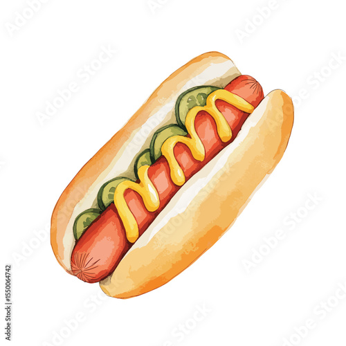 watercolor illustration of Hot Dog clipart isolated