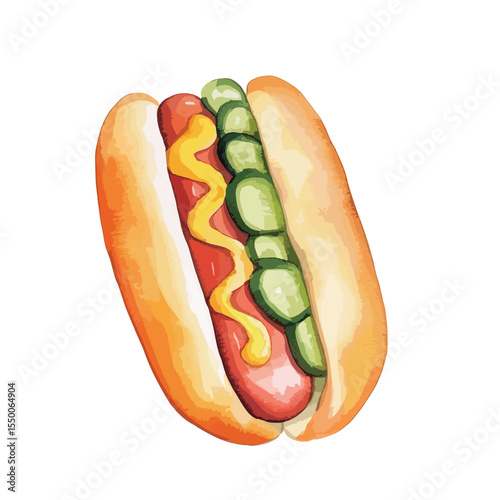 watercolor illustration of Hot Dog clipart isolated