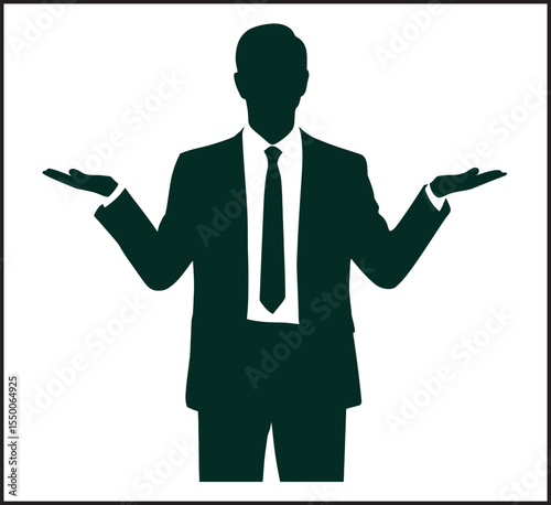 Business Man Shrugging Shoulders Gesture Silhouette - Professional Executive Uncertain Expression Icon