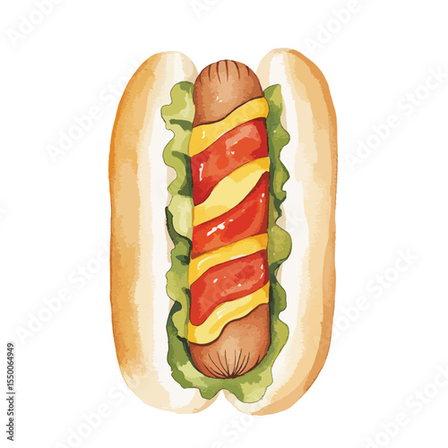 watercolor illustration of Hot Dog clipart isolated