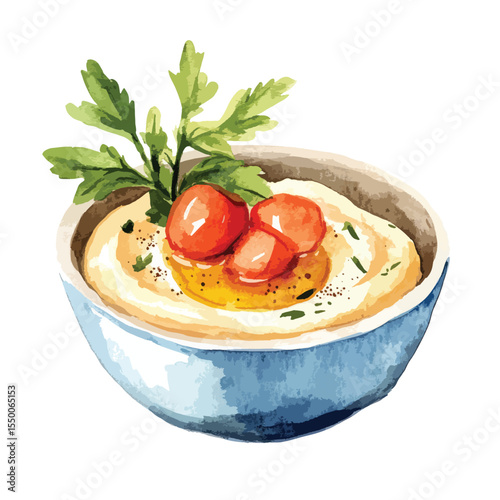 watercolor illustration of Hummus clipart isolated