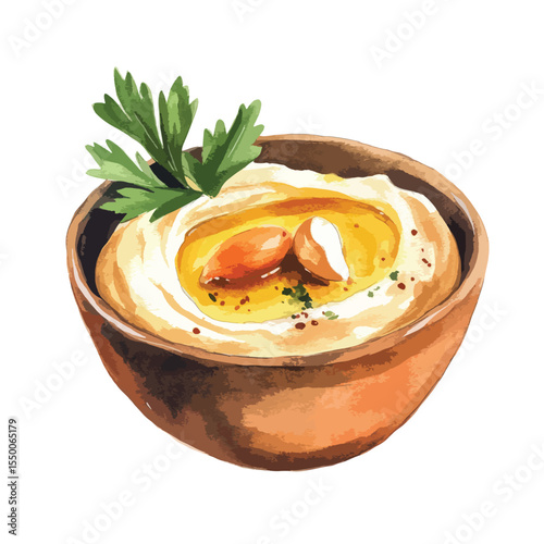 watercolor illustration of Hummus clipart isolated