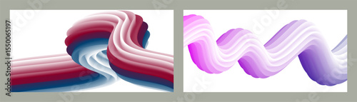 Futuristic abstract bright volumetric background. Waves, lines. Creative modern background. Set of two covers. Cover design, wallpaper, background Vector EPS