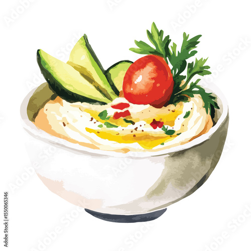 watercolor illustration of Hummus clipart isolated
