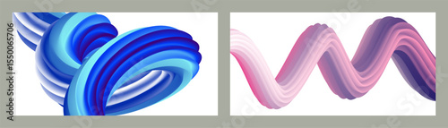 Futuristic abstract bright volumetric background. Waves, lines. Creative modern background. Set of two covers. Cover design, wallpaper, background Vector EPS