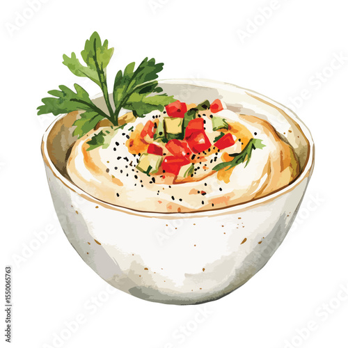 watercolor illustration of Hummus clipart isolated
