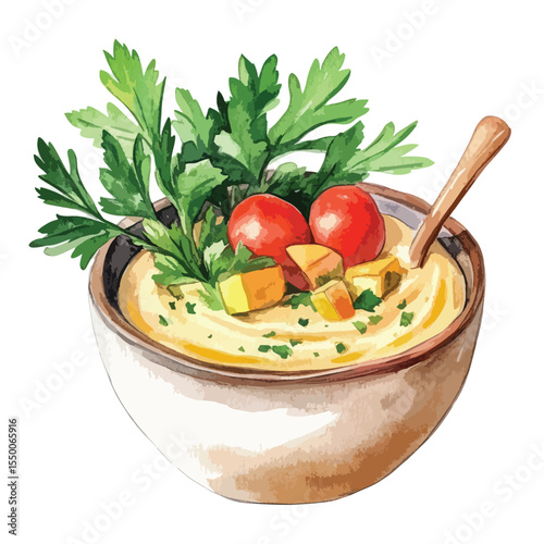 watercolor illustration of Hummus clipart isolated
