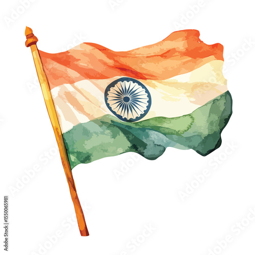 watercolor illustration of India Flag clipart isolated