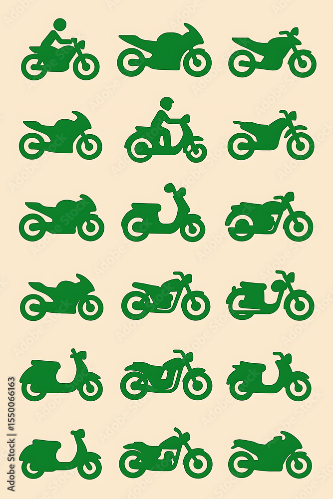 Naklejka premium Green motorcycle scooter vector illustration set transportation vehicle motorbike bike collection 100