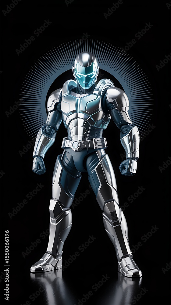 Naklejka premium Futuristic armored robot standing dark background