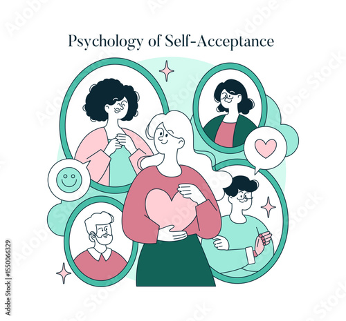 Psychology Of Self Acceptance. Flat Vector Illustration