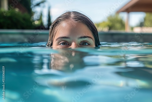 Woman Floating in an Outdoor Refreshing Pool