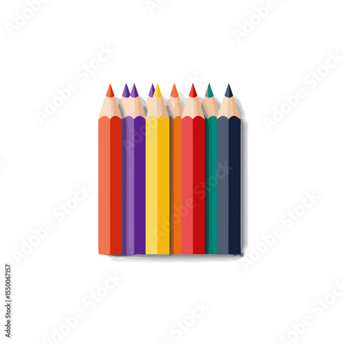Colorful pencils arranged in a row on a white background  