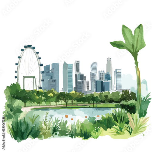 watercolor illustration of Singapore clipart isolated