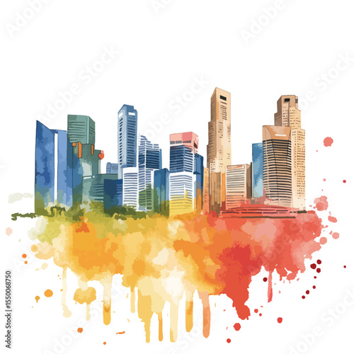 watercolor illustration of Singapore clipart isolated