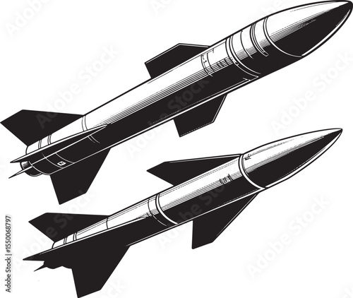 Military Rocket Silhouette – Hand-Drawn Missile Artwork