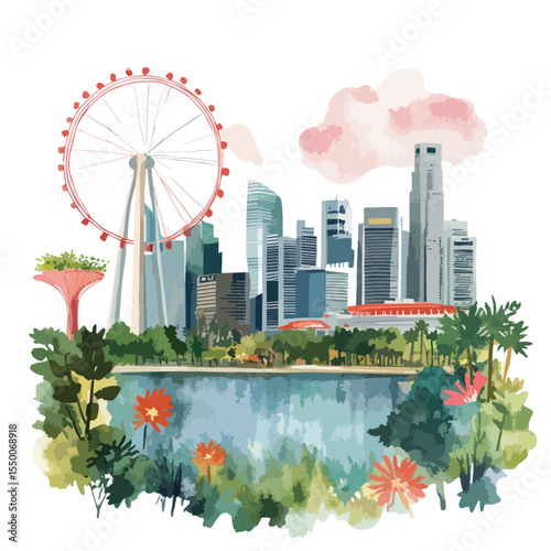 watercolor illustration of Singapore clipart isolated