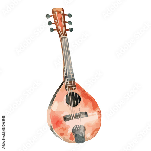 watercolor illustration of Sitar clipart isolated