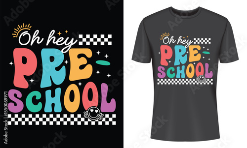 Oh Hey Preschool Retro Design on Black T Shirt Mockup