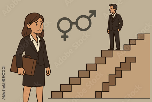 Gender Inequality in the Workplace, Career Advancement Barriers for Women, Businesswoman Facing Discrimination, Corporate Glass Ceiling Concept, Unequal Professional Opportunities Vector