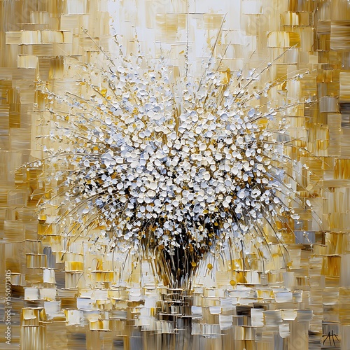 Abstract bouquet of white flowers in warm tones