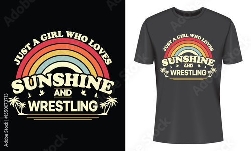 Retro Sunshine and Wrestling T-shirt Design Just a Girl Who Loves Summer and the Sport
