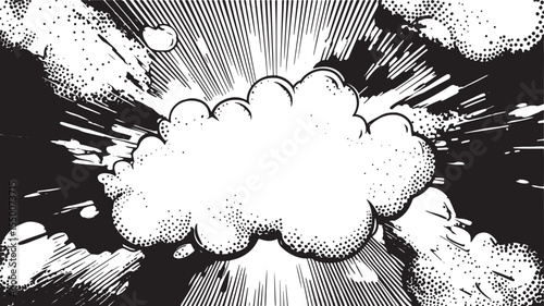 pop art grunge retro vector design of explosion cloud, comical halftone