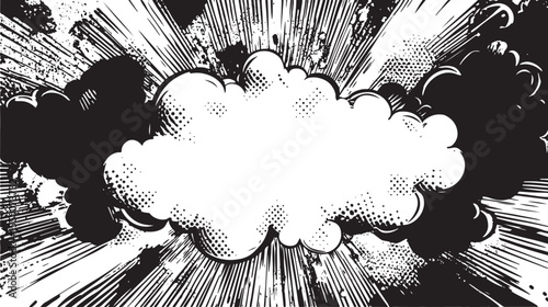 pop art grunge retro vector design of explosion cloud, comical halftone