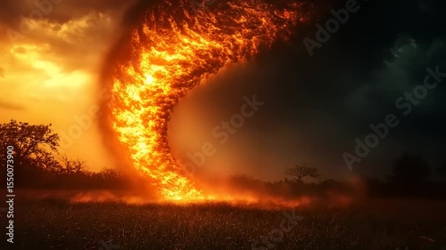 Fiery twister over a field. photo