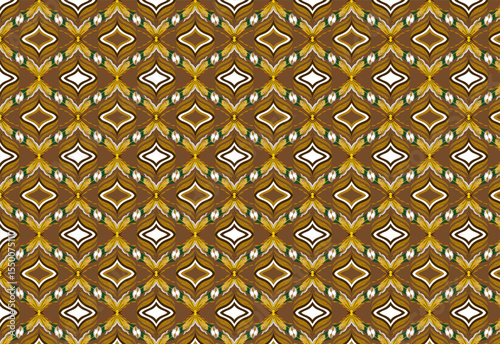 Royal classic seamless fabric pattern with leaves, wheat, and an eagle. Natural earth tones on a brown background. Luxurious, organic, perfect for textiles and decor