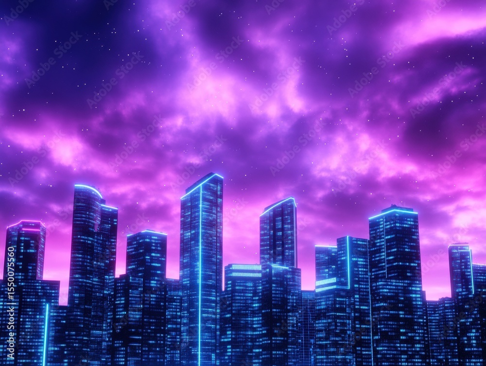 Obraz premium Neon Cityscape at Dusk