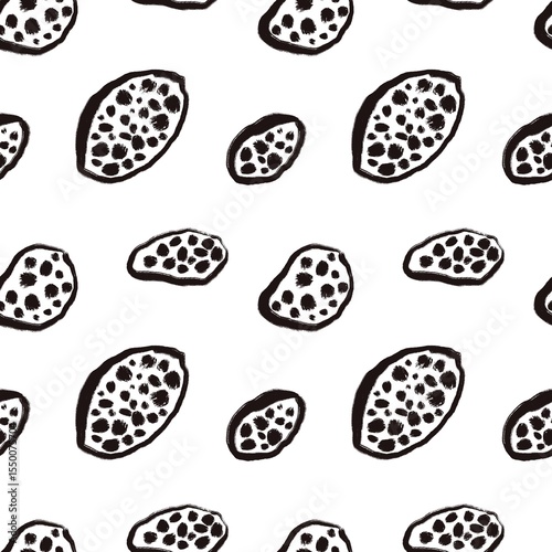 Seamless abstract geometric pattern. Simple background with black, white. Digital brush strokes. Lines, dots, circles, ovals. Design for textile fabrics, wrapping paper, background, wallpaper, cover.