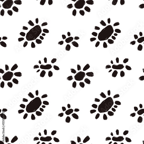 Seamless abstract geometric pattern. Simple background with black, white. Digital brush strokes. Lines, dots, ovals, flowers. Design for textile fabrics, wrapping paper, background, wallpaper, cover.