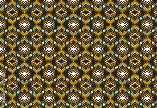 Royal classic seamless fabric pattern with leaves, wheat, and an eagle. Natural earth tones on a black background. Luxurious, organic, perfect for textiles and decor