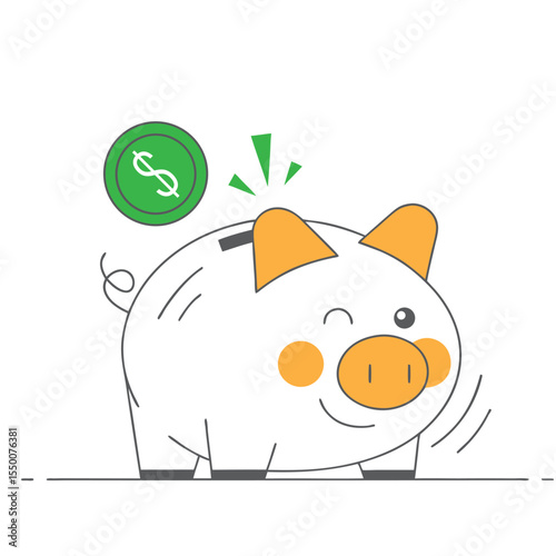Simple Piggy Bank and Coin Saving Money Illustration