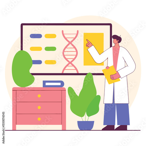Modern Lab Illustration with DNA Presentation and Scientist