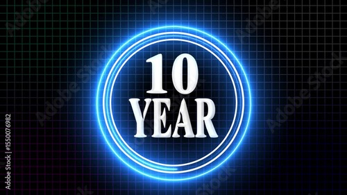 10 Year Anniversary Celebration Graphic Neon Grid Background with 10-Year Milestone.