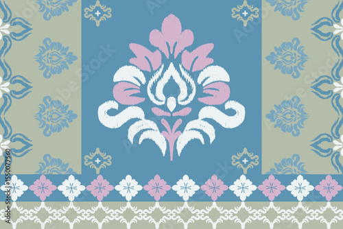 Elegant ikat-inspired textile designs in peach, mint, and cream tones. Perfect for saree fabric borders, ethnic patterns, and traditional Indian textile projects.
