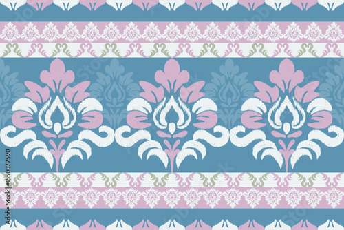 Elegant ikat-inspired textile designs in peach, mint, and cream tones. Perfect for saree fabric borders, ethnic patterns, and traditional Indian textile projects.
