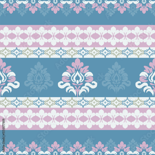 Elegant ikat-inspired textile designs in peach, mint, and cream tones. Perfect for saree fabric borders, ethnic patterns, and traditional Indian textile projects.
