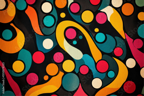 Abstract Psychedelic Composition with Colorful Shapes and Retro Style